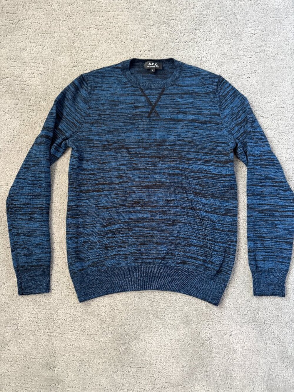 A.P.C. Merino Wool Sweater – Men's Small | Blue & Black Textured Knit